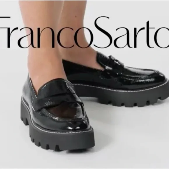 Franco Sarto Black Chunky Platform Loafers - Picture 1 of 4